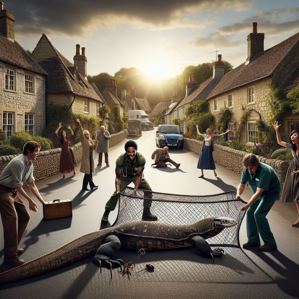 BREAKING: ROGUE KOMODO DRAGON CAPTURED IN QUIET ENGLISH VILLAGE AFTER FIVE DAYS OF TERRORIZING RESIDENTS

In a daring operation that will go down in history as one of the most epic animal captures of all time, a team of brave wildlife experts finally tracked down and apprehended a rogue Komodo dragon that had been wreaking havoc in the sleepy English village of Littleton, Hampshire