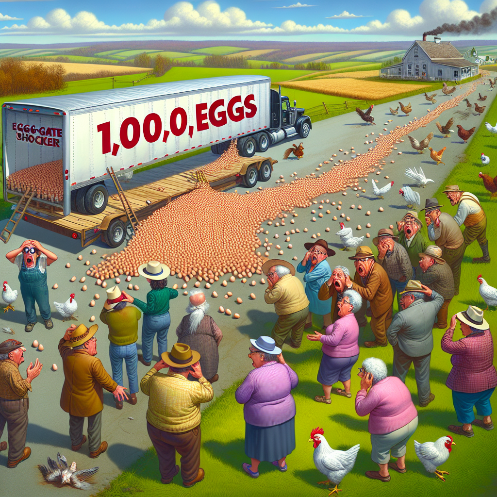 BREAKING: EGG-GATE SHOCKER ROCKS PENNSYLVANIA

In a daring daylight heist, a brazen band of thieves made off with a staggering 100,000 eggs from the back of a trailer in rural Pennsylvania, leaving authorities scrambling to crack the case and baffled residents wondering if they’re being “cracked” (pun intended)