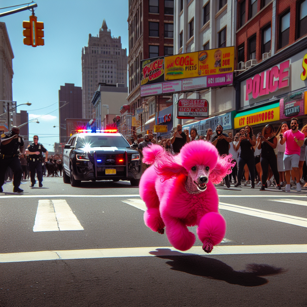 Breaking News: Local Poodle Shatters Speed Limit, Dashes into Legend

Newark, NJ – In a riveting escape that can only be described as the “great pink heist,” a bright pink poodle has been reported missing from a local dog spa after a daring sprint from the police that has left the entire town buzzing—and not just from the scent of freshly groomed fur