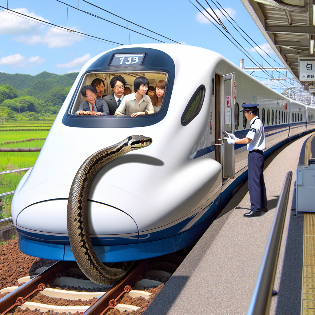 BREAKING: SNAKE-GATE ROCKS JAPAN’S RAIL NETWORK AS BULLET TRAIN GRINDS TO A HALT

Tokyo, Japan – In a shocking turn of events, one of Japan’s notoriously punctual bullet trains, the Shinkansen, was brought to a screeching halt for a whopping 17 minutes yesterday evening after a slithery stowaway was discovered in a passenger car