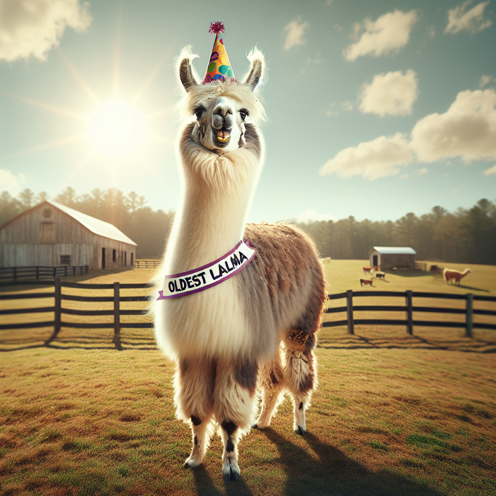 BREAKING: LLAMA DEFIES DEATH, CELEBRATES 27 YEARS AND 250 DAYS OF BEING RIDICULOUSLY OLD

In a shocking turn of events, a llama named “Lola” from rural North Carolina has been officially declared the oldest llama in the world at the astonishing age of 27 years and 250 days