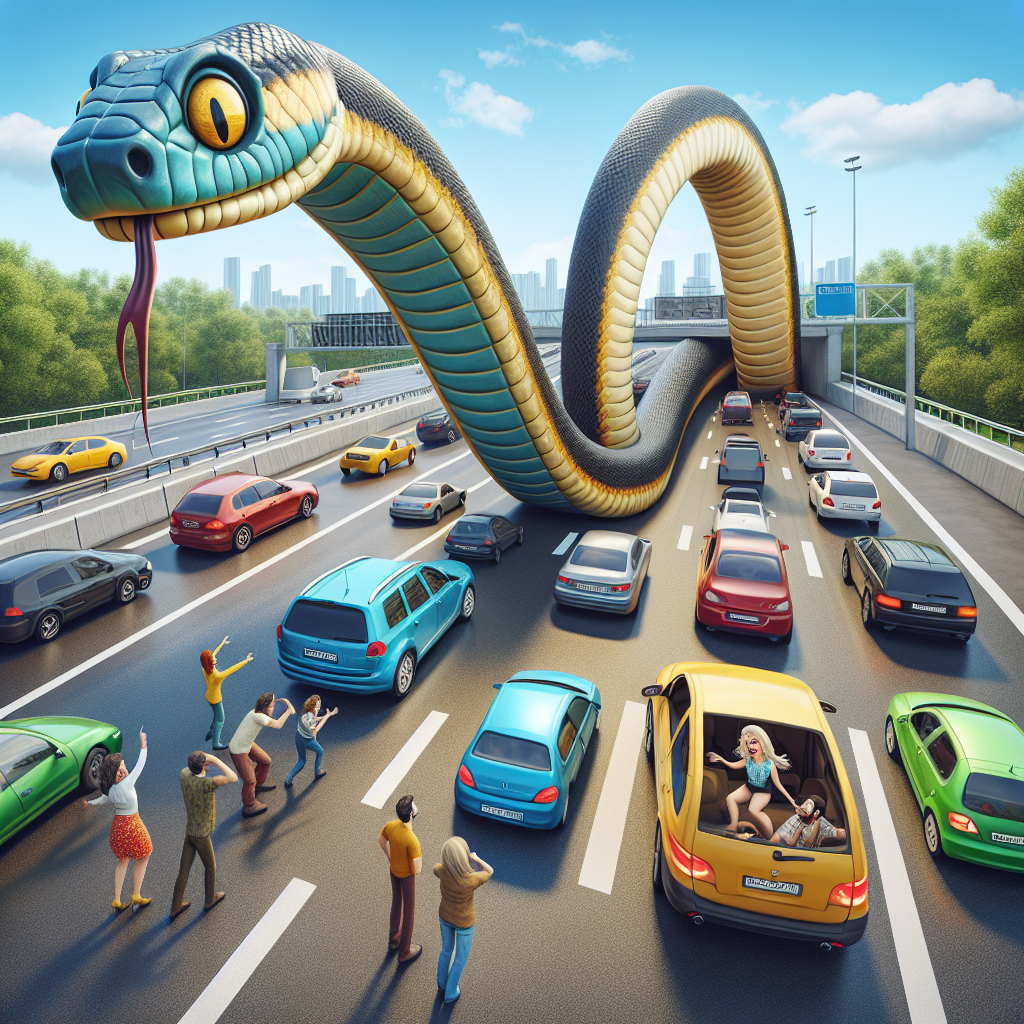 BREAKING: SNAKE SHOCKER ON THE HIGHWAY!

In a heart-stopping, spine-tingling, and downright terrifying turn of events, local highway driver, Jane Doe, had the most unforgettable driving experience of her life yesterday evening