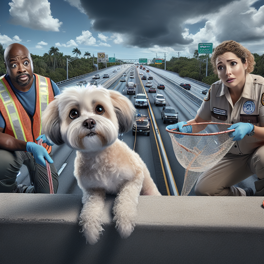 BREAKING: DARING RESCUE OPERATION SAVES POOR PUP FROM CERTAIN DOOM

In a heart-stopping, jaw-dropping, and downright unbelievable display of bravery and expertise, a team of animal services personnel in Florida risked life and limb to rescue a dog stranded on a ledge at the side of a highway bridge