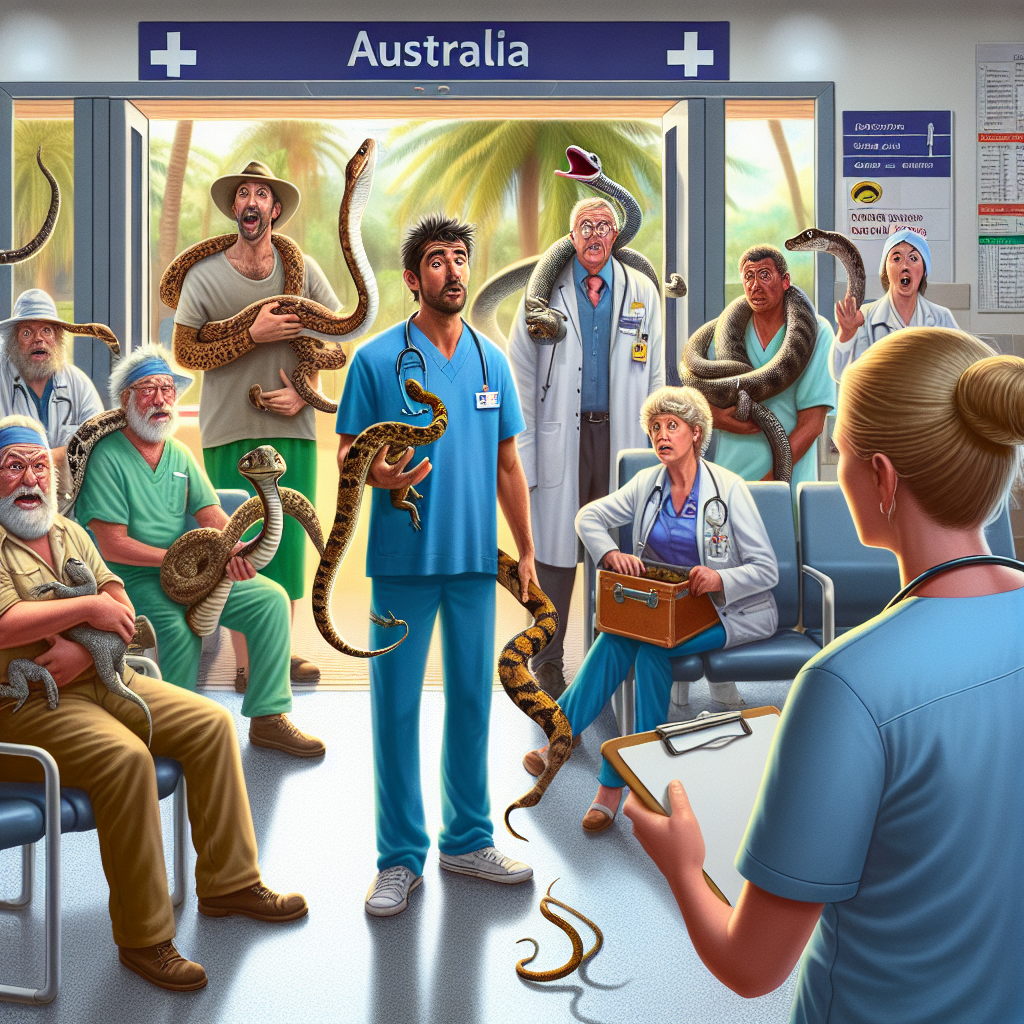 BREAKING: Snake Bite Epidemic Hits Australia as Victims Insist on Bringing Reptilian Culprits to Hospital

Sydney, Australia – In a bizarre trend that’s leaving medical professionals scratching their heads, snake bite victims in Australia are showing up at hospitals with the offending serpents in tow, causing chaos and pandemonium