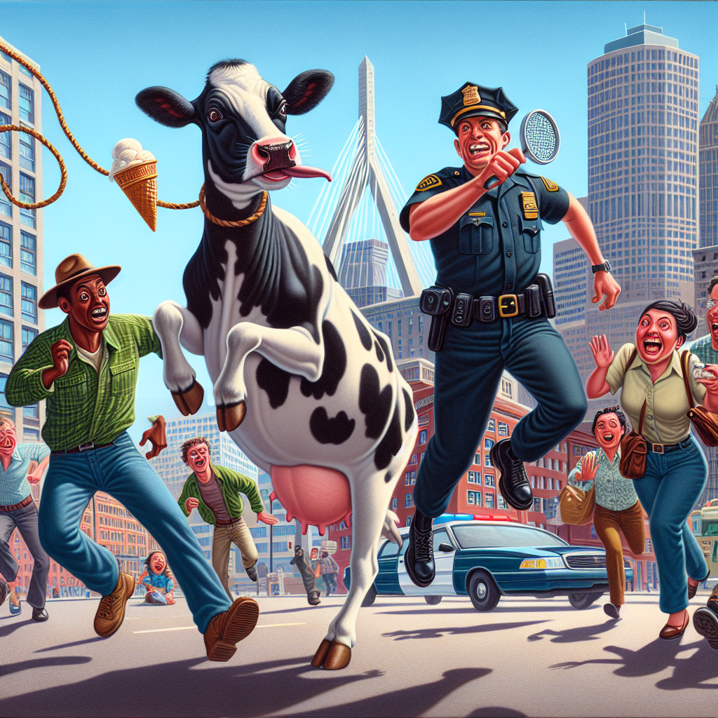 BREAKING: BOSTON BRAWLS WITH ROGUE BOVINE – CITY LEFT SHAKEN, NOT STIRRED

In a daring display of moo-ving mayhem, a loose cow brought the city of Boston to a standstill yesterday evening, evading animal control officers with the cunning of a ninja and the agility of a, well, cow on the loose