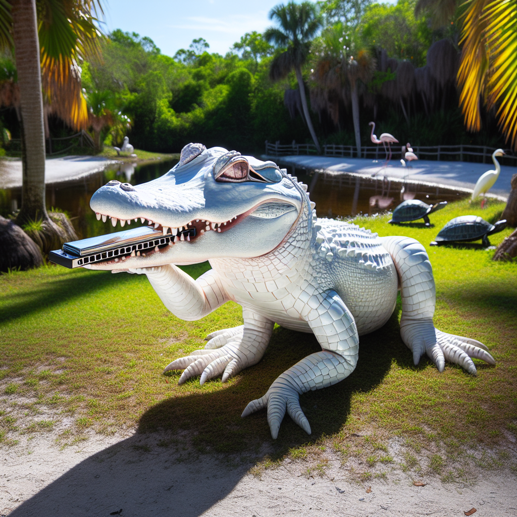 BREAKING: Rare Albino Alligator Hatches at Florida Safari Park, Scientists Baffled by its Sudden Ability to Play the Harmonica

Lakeville, FL – In a shocking turn of events, a rare albino alligator has hatched at the Florida Safari Park, leaving scientists scrambling to understand the significance of this extraordinary event