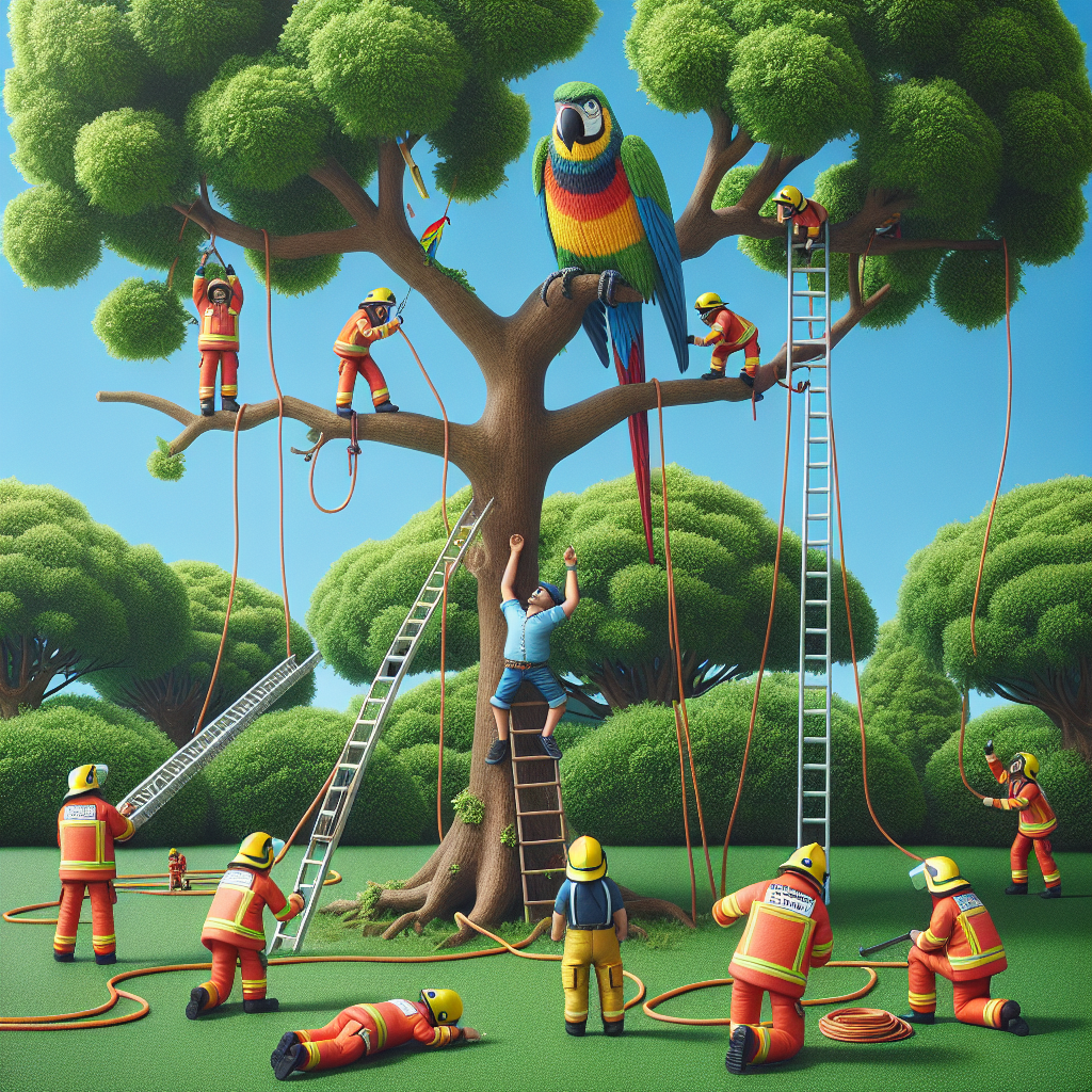 BREAKING: DRAMA UNFOLDS IN TREE TOPS AS FIREFIGHTERS PERFORM DARING RESCUE

In a heart-stopping, action-packed, and utterly absurd turn of events, brave firefighters in California have successfully rescued a parrot and its owner’s brother from a tree that was somehow, miraculously, not a giant metal pole or a spaceship