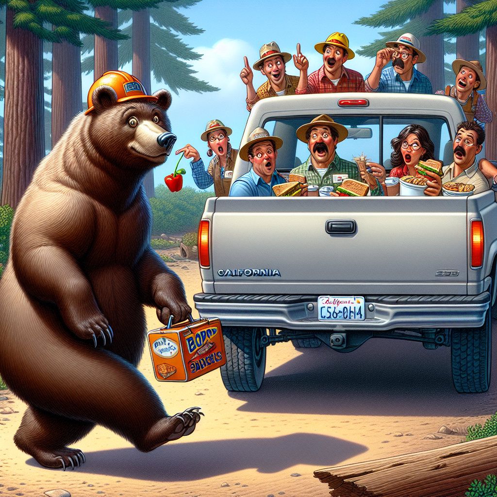 BREAKING: FURRY FELON STRIKES AGAIN!

In a daring daylight heist, a brazen bear made off with a prized lunch haul from a pickup truck in California, leaving a trail of shocked workers in its wake