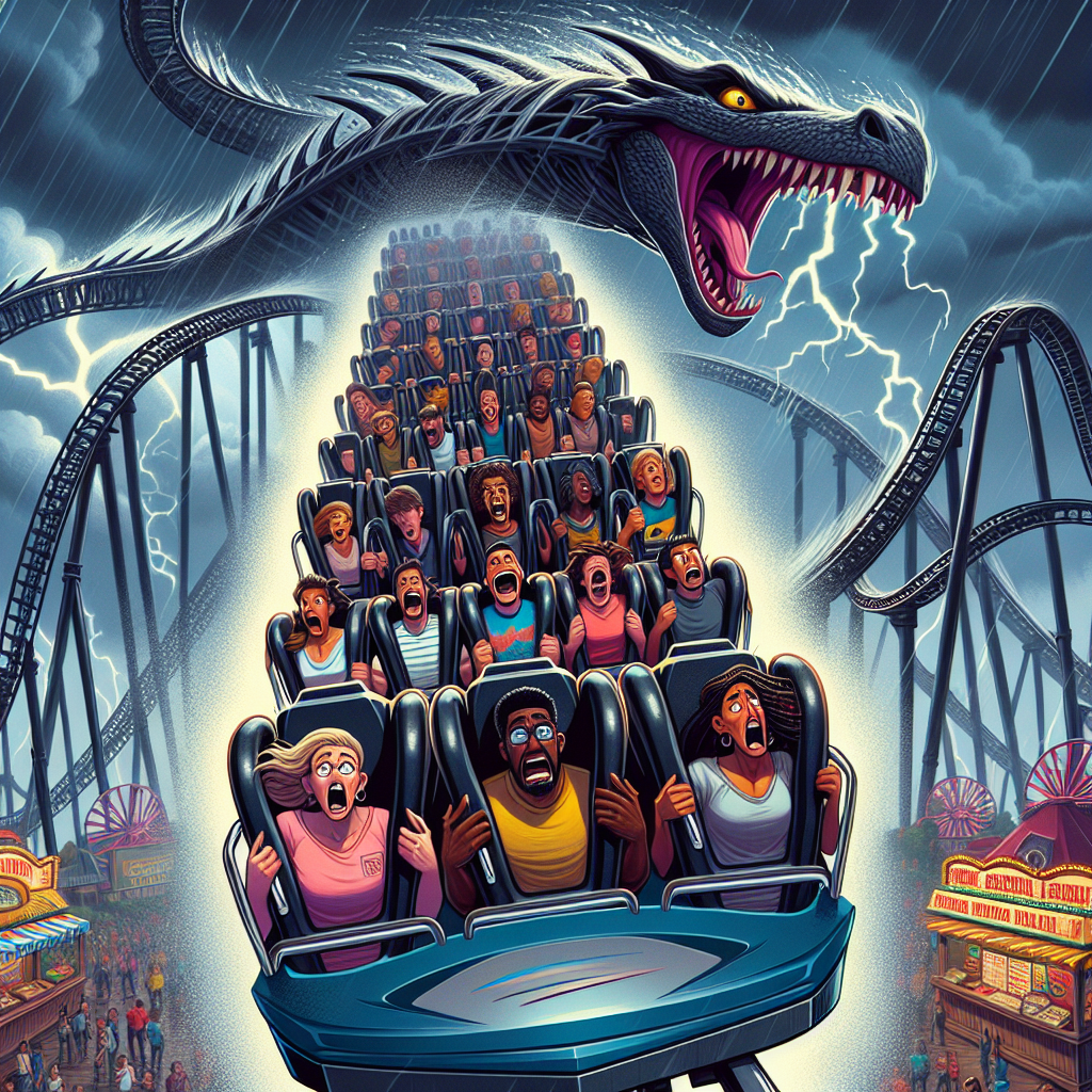 BREAKING: ROLLERCOASTER RIDER TRAUMA – THE SIX FLAGS SAGA CONTINUES

In a heart-stopping, spine-tingling, and downright terrifying turn of events, a group of brave (or foolhardy) thrill-seekers found themselves STUCK 243 FEET IN THE AIR on the behemoth “Dragon’s Den” rollercoaster at Six Flags during a sudden and intense storm