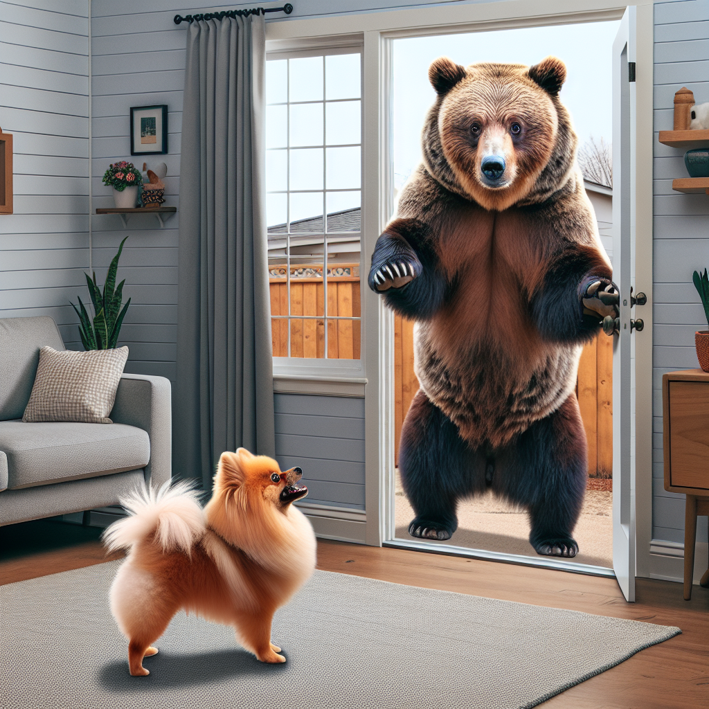 “Bear-ly Credible: Brave 6-Pound Pomeranian Foils Burglar Bear’s Break-In”

In a shocking turn of events, a 6-pound Pomeranian named Gemma has saved the day by thwarting a burglary attempt by a would-be thief – a bear