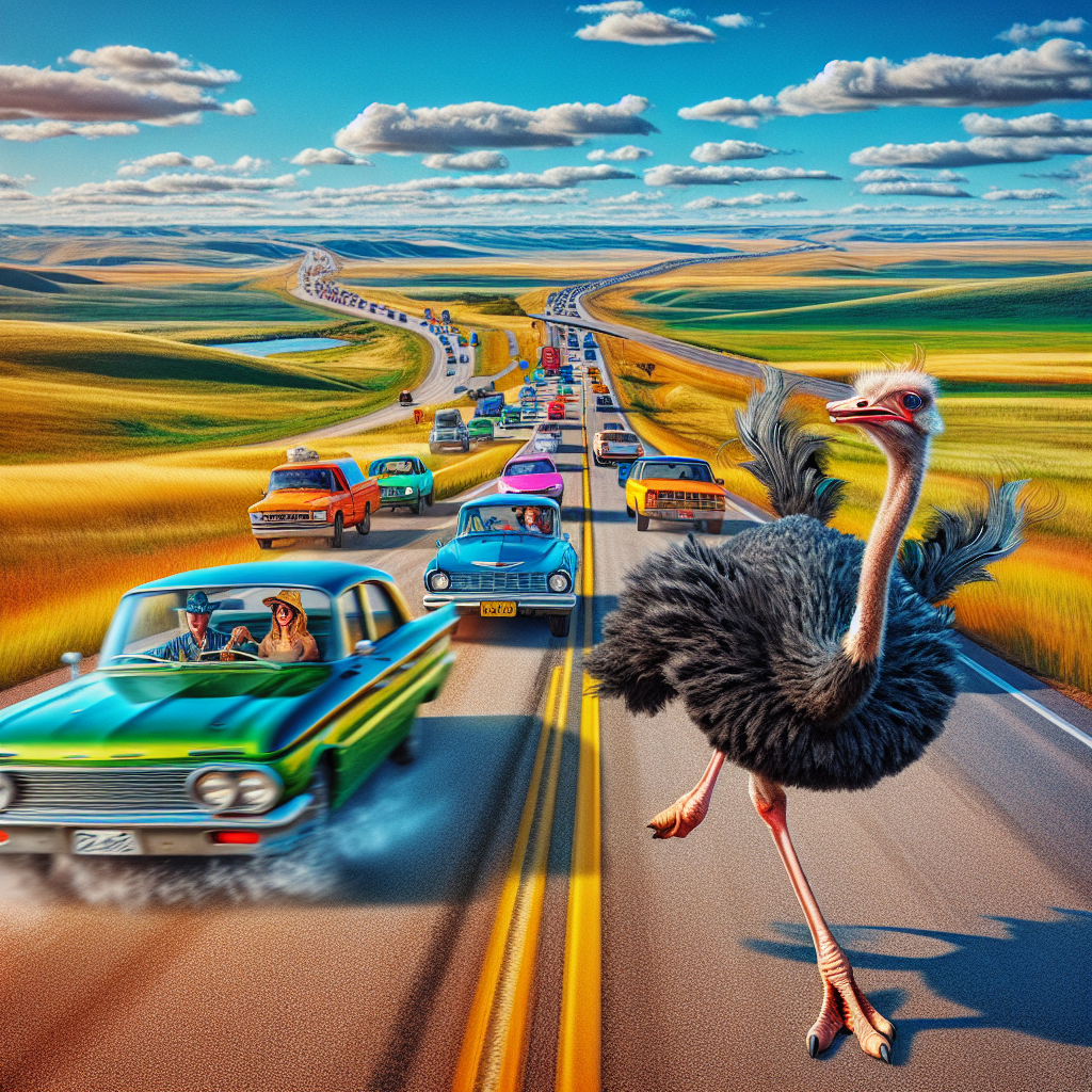 Ostrich Hitches a Ride on the Wild Side: South Dakota’s Newest Road Hazard

In an astounding show of agility and an unmistakable desire for adventure, a daring ostrich has made headlines this week after its escape from captivity led it to a bustling highway in South Dakota