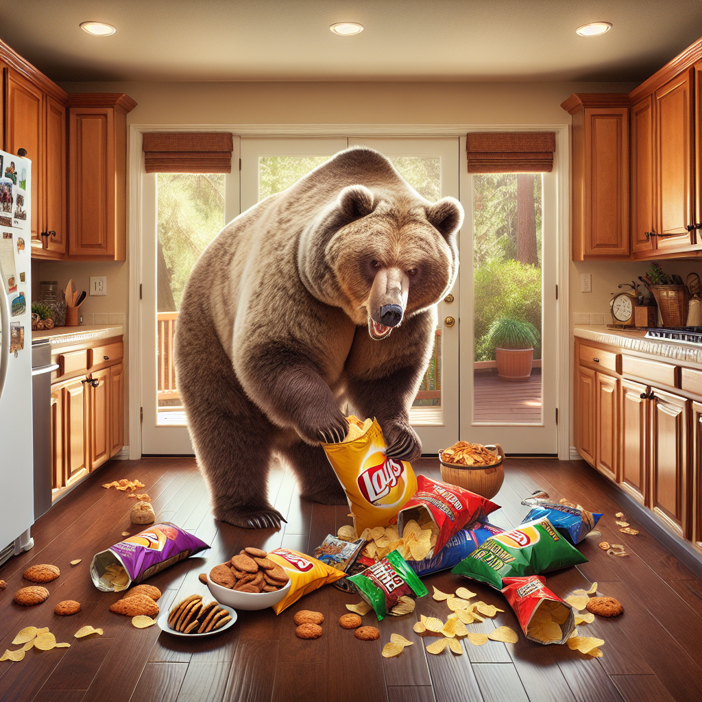 “BREAKING: Bear’s Taste Buds Go Rogue as it Raids Home for Snacks, because Priorities”

In a shocking turn of events, a bear in California’s Los Padres National Forest has abandoned its usual diet of berries and honey to indulge in a more