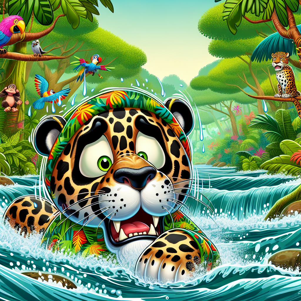 “River Rescue: Jaguar’s Epic Fail Lands Feline in Hot Water”

In a bizarre turn of events, a majestic jaguar found itself in a precarious predicament after attempting to swim across a Brazilian river