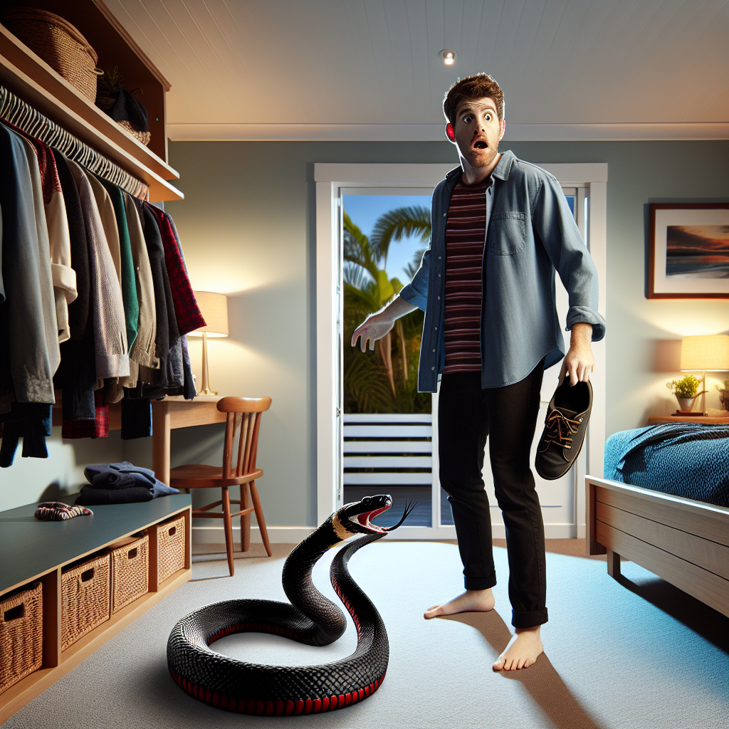 A Real-Life Horror Movie: Queensland Man Finds New Roommate in His Closet

QUEENSLAND, AUSTRALIA — In what can only be described as a delightfully terrifying twist on home ownership, a Queensland man recently discovered that his closet was not only a storage space for his winter coats but also a prime real estate location for a venomous red-bellied black snake