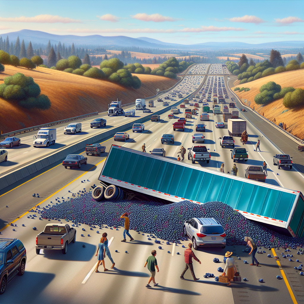 Blueberry Bonanza Causes Epic Traffic Jam on California Highway

In an astonishing turn of events that has left commuters both thrilled and bewildered, a massive truckload of blueberries overturned on California’s Highway 101, creating what authorities are calling the “berry best traffic jam of the year