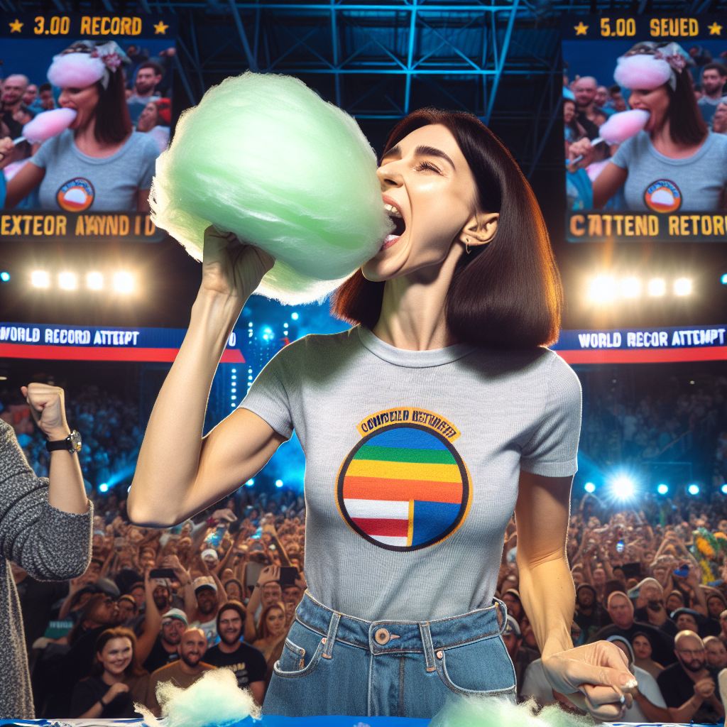 Leah Shutkever Breaks World Record for Eating a Pine-Sized Portion of Cotton Candy: The Sweet Taste of Glory!

In a groundbreaking event that has left the culinary world reeling, competitive speed eater Leah Shutkever has shattered a previously untainted world record by devouring an astonishing 49 grams of green cotton candy in a mere sixty seconds